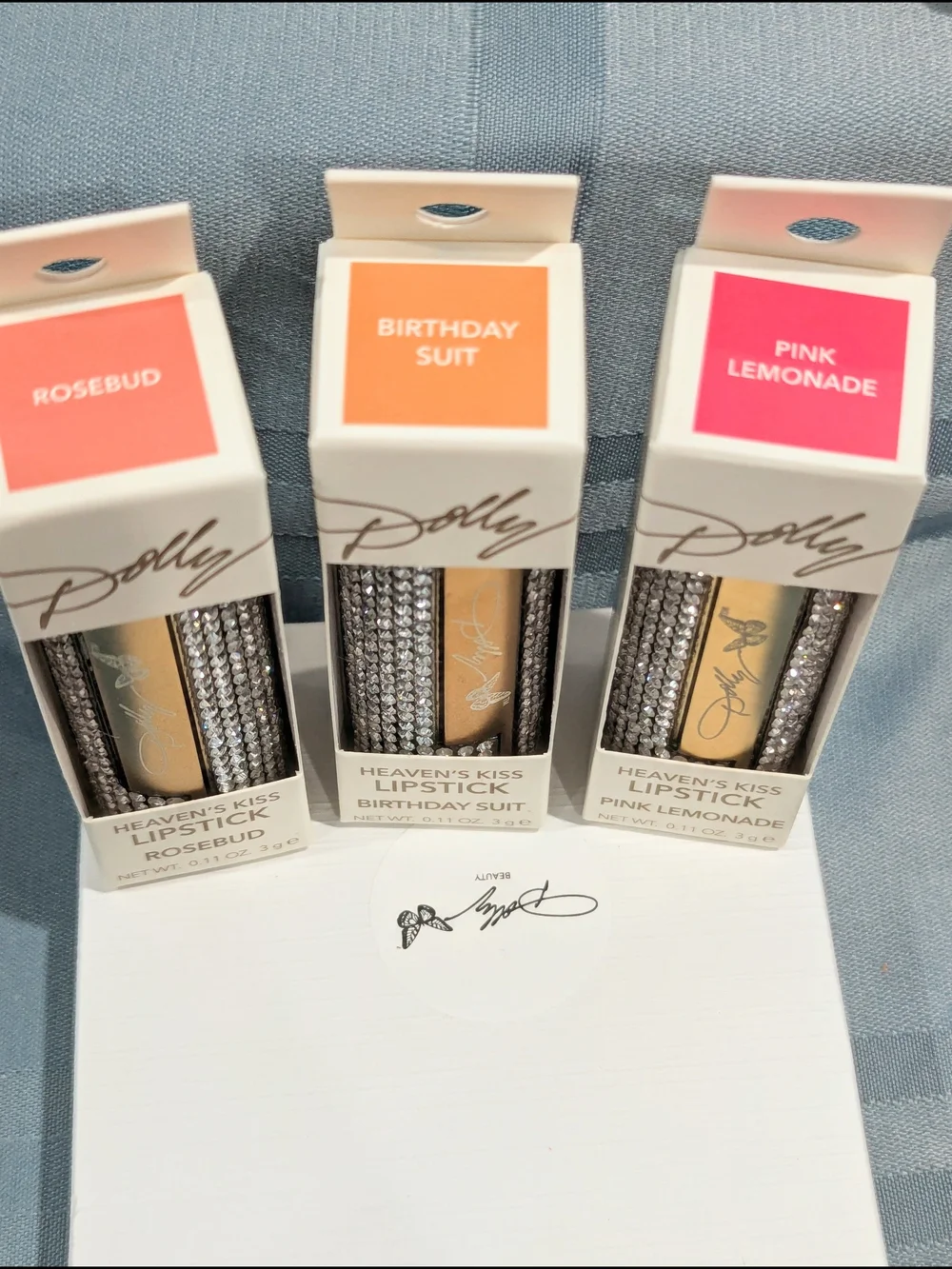 🆕 DOLLY PARTON'S Heavenly Kiss Rhinestone Studded Lipstick Set Of 3